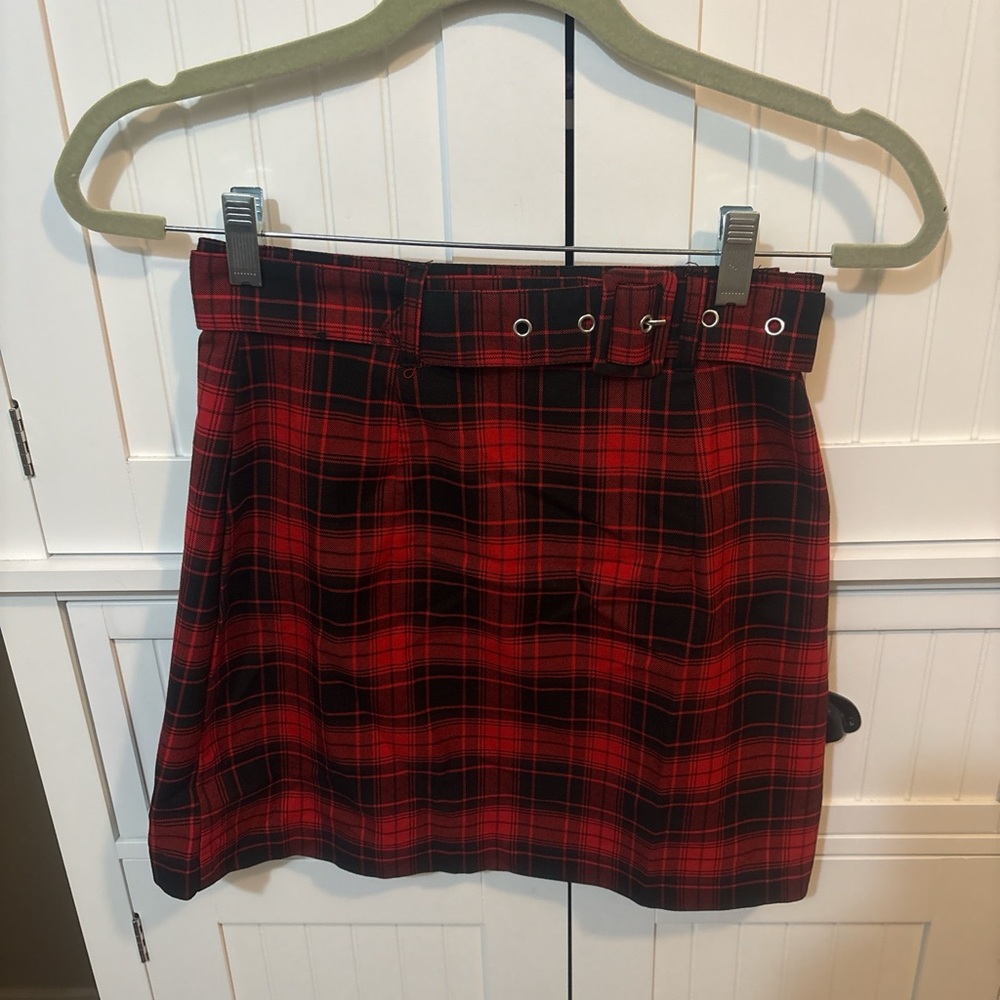 Divided Red Plaid Belted Mini Skirt Size 4 Punk Grunge